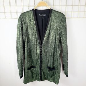 Robert Rodriguez Dark Green Sequin Longline Evening Cardigan Jacket